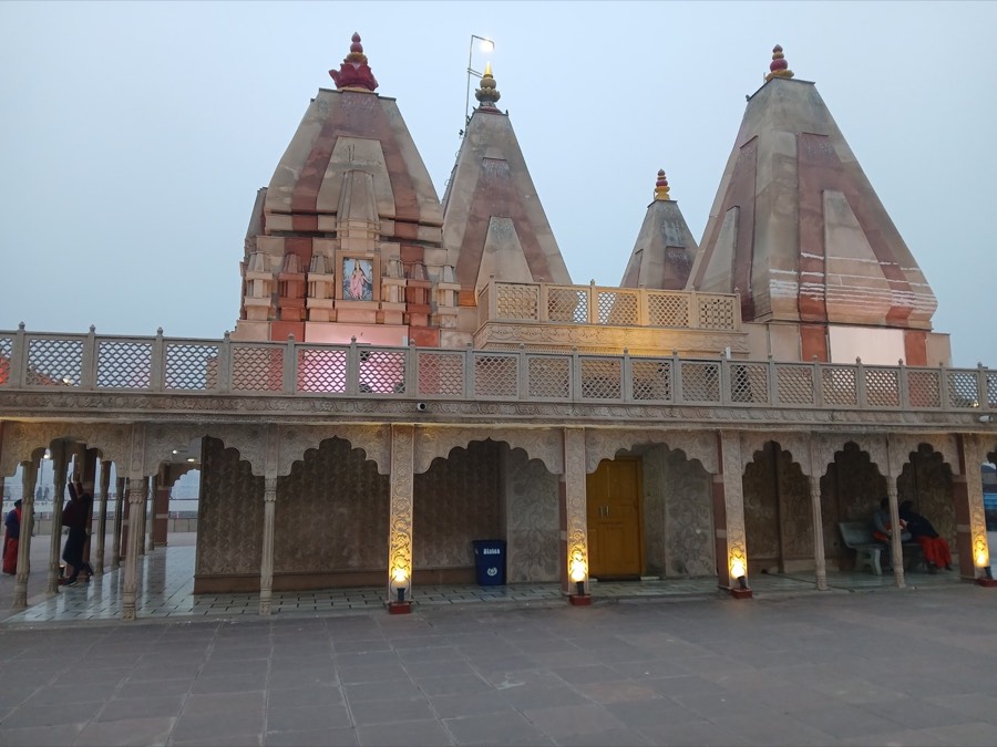 A temple complex glowing in the last light